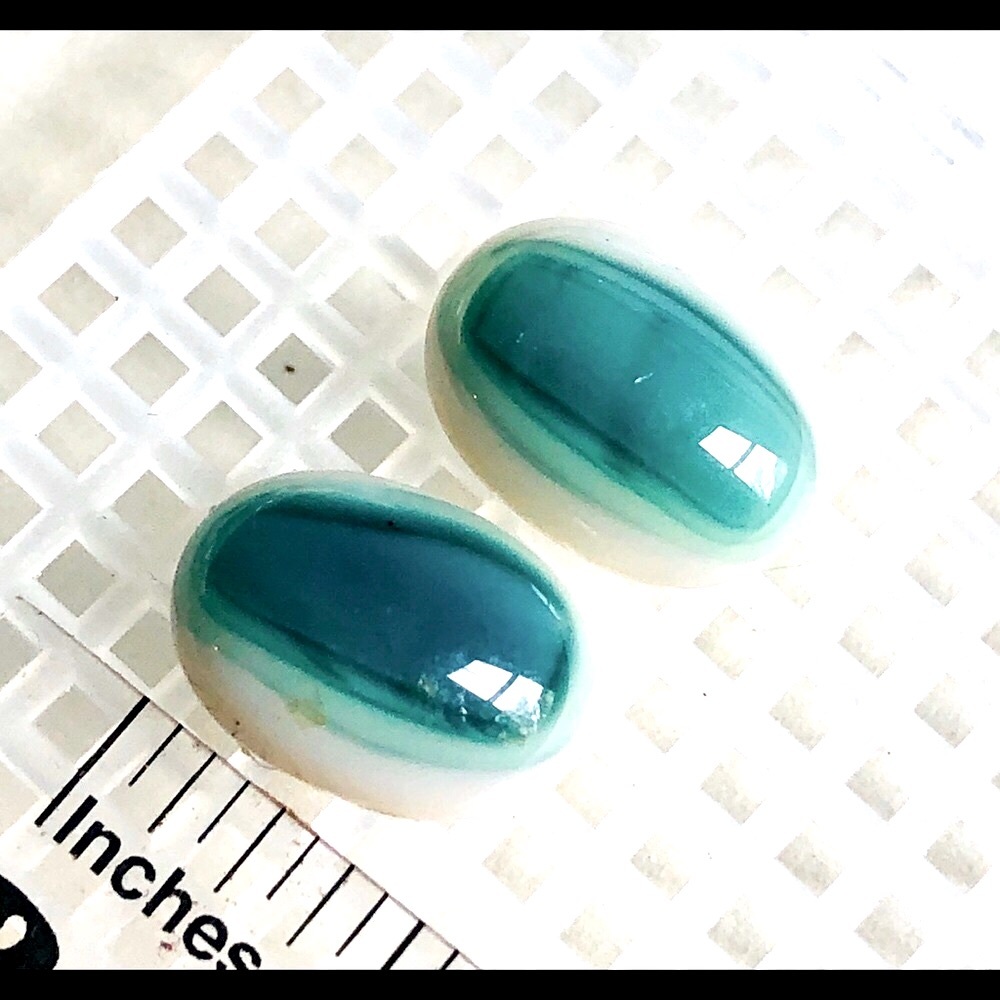 Green Pierced Earrings Oval New